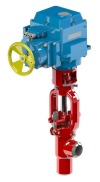 Клапан регулятор температуры угловой под приварку с электроприводом (МЭОФ-250/25-0,25У-99К) 24с-20-Э DN 20 PN 37,3 Т250 °С, корпус ст. 20