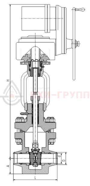Запорная задвижка под приварку с электроприводом 1059-125-Э DN 125 PN 18 МПа Т350 °С, корпус ст. 08Х18Н10Т