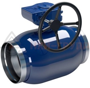 Шаровой кран цельносварной проходной неполнопроходной под приварку с редуктором КШ-Ц.П.НП.П.РД.НХИ.400/300.016.02.ХЛ1 DN 400/300 PN 1,6 МПа, корпус ст. 09Г2С, класс герметичности «А» по ГОСТ 9544-2015 (газ)