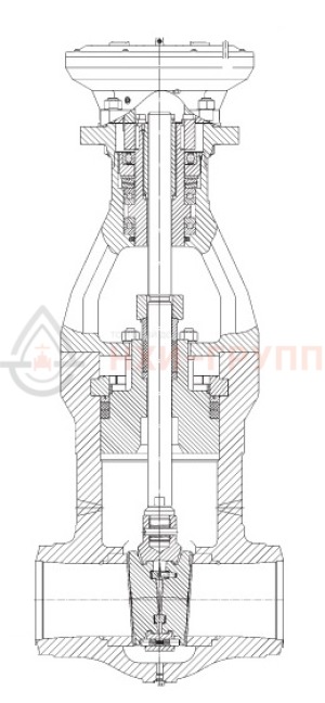 Запорная задвижка под приварку под электропривод 881-150-Э DN 150 PN 25 МПа Т545 °С, корпус ст. 15Х1М1Ф
