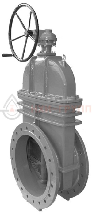 Задвижка с обрезиненным клином литая с невыдвижным шпинделем фланцевая с редуктором 30ч539р DN 1000 PN 1 МПа У3, корпус чугун, класс герметичности «А» по ГОСТ 9544-2015