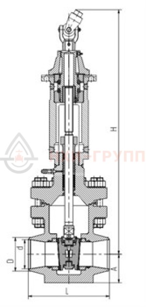 Запорная задвижка под приварку с шарнирной муфтой 933-150-Г DN 150 PN 11 МПа Т300 °С, корпус ст. 08Х18Н10Т