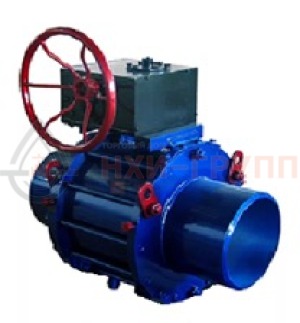 Шаровой кран разборный проходной полнопроходной под приварку с редуктором КШ-Р.П.ПП.П.РД.НХИ.150.025.02.ХЛ1 DN 150 PN 2,5 МПа, корпус ст. 09Г2С, класс герметичности «А» по ГОСТ 9544-2015