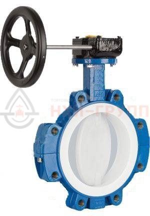 Дисковый затвор поворотный с футерованным диском и корпусом фланцевый двусторонний с редуктором ЗДП-ФДК.Ф.ДС.РД.НХИ.450.016.05.04.04.УХЛ1 DN 450 PN 1,6 МПа