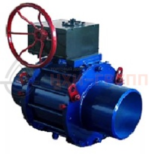 Шаровой кран разборный проходной полнопроходной под приварку с редуктором КШ-Р.П.ПП.П.РД.НХИ.200.063.02.ХЛ1 DN 200 PN 6,3 МПа, корпус ст. 09Г2С, класс герметичности «А» по ГОСТ 9544-2015