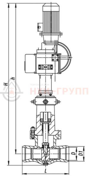 Запорная задвижка под приварку с электроприводом (ПЭМ-Б2М У2) 2с-ЭЧ-2 DN 200 PN 10 МПа Т450 °С, корпус ст. 25Л