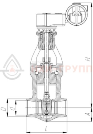 Запорная задвижка под приварку с электроприводом (SA16.2/GK40.2-F40-380/50/3-22) 881-250-ЭД DN 250 PN 25 МПа Т545 °С, корпус ст. 15Х1М1ФЛ