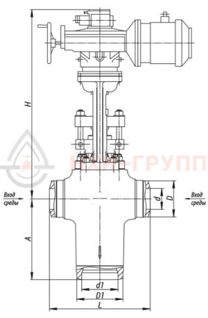 Клапан запорно-дроссельный под приварку с электроприводом (797-ЭР-0) 950-200/250-Э DN 200 PN 25 МПа Т545 °С, корпус ст. 15Х1М1ФЛ