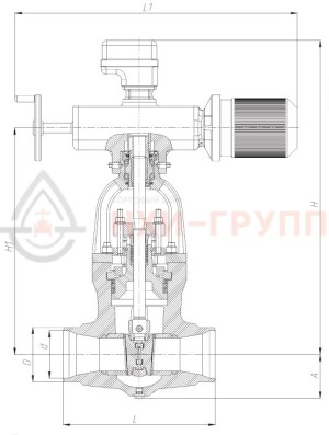 Запорная задвижка под приварку с электроприводом (795-Э-0-II) 1013-175-Э DN 175 PN 13,7 МПа Т560 °С, корпус ст. 15Х1М1Ф