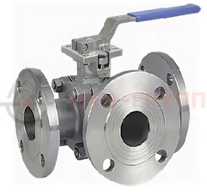 Шаровой кран разборный трехходовой неполнопроходной фланцевый ручной КШ-Р.ТХ.НП.Ф.Р.НХИ.125/100.063.03.УХЛ1 DN 125/100 PN 6,3 МПа, корпус ст. 12Х18Н10Т, класс герметичности «А» по ГОСТ 9544-2015