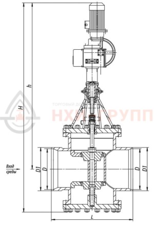 регулирующий клапан под приварку с электроприводом (ПЭМ-Б2У) 14с-76-25-1Э DN 400 PN 2,5 МПа Т425 °С, корпус ст. 20