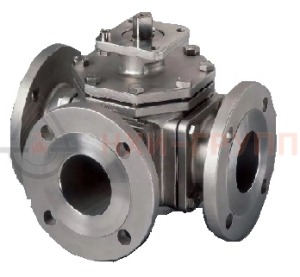 Шаровой кран разборный трехходовой полнопроходной фланцевый с редуктором КШ-Р.ТХ.ПП.Ф.РД.НХИ.200.025.03.УХЛ1 DN 200 PN 2,5 МПа, корпус ст. 12Х18Н10Т, класс герметичности «А» по ГОСТ 9544-2015