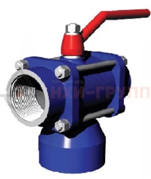 Шаровой кран разборный трехходовой полнопроходной муфтовый ручной КШ-Р.ТХ.ПП.М.Р.НХИ.032.025.02.ХЛ1 DN 32 PN 2,5 МПа, корпус ст. 09Г2С, класс герметичности «А» по ГОСТ 9544-2015