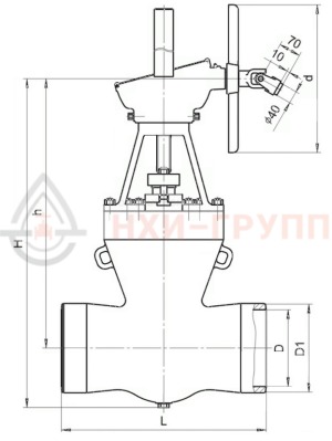 Запорная задвижка под приварку с коническим редуктором 2с-29-4Н DN 300 PN 10 МПа Т450 °С, корпус ст. 25Л
