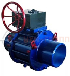 Шаровой кран разборный проходной полнопроходной под приварку с редуктором КШ-Р.П.ПП.П.РД.НХИ.200.160.02.ХЛ1 DN 200 PN 16 МПа, корпус ст. 09Г2С, класс герметичности «А» по ГОСТ 9544-2015