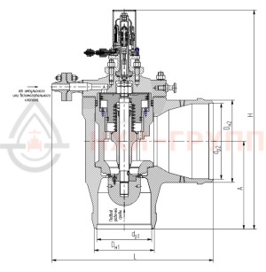 Предохранительный клапан под приварку Э-2875-0А DN 250 PN 4,6 МПа Т260 °С, корпус ст. 20