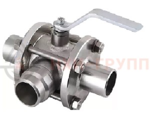 Шаровой кран разборный трехходовой полнопроходной под приварку ручной КШ-Р.ТХ.ПП.П.Р.НХИ.040.016.03.УХЛ1 DN 40 PN 1,6 МПа, корпус ст. 12Х18Н10Т, класс герметичности «А» по ГОСТ 9544-2015