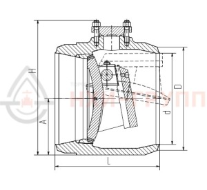 Обратный клапан (затвор) под приварку 1048-500-0А DN 500 PN 12 МПа Т250 °С, корпус ст. 20