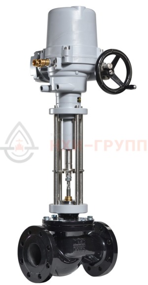 регулирующий клапан односедельный фланцевый 25ч945п DN 100 PN 1,6 МПа У3 (Kvy - 250? м?/ч) с ЭИМ, корпус чугун