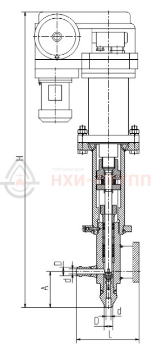 регулирующий клапан с электроприводом под приварку 1074-20-Э DN 20 PN 24,5 МПа Т100 °С, корпус ст. 08Х18Н10Т