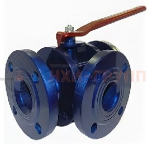 Шаровой кран разборный трехходовой полнопроходной фланцевый ручной КШ-Р.ТХ.ПП.Ф.Р.НХИ.065.025.02.ХЛ1 DN 65 PN 2,5 МПа, корпус ст. 09Г2С, класс герметичности «А» по ГОСТ 9544-2015