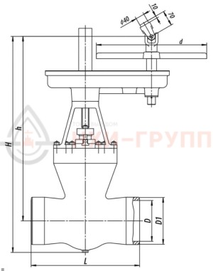 Запорная задвижка под приварку с цилиндрическим редуктором 2с-28-6 DN 400 PN 10 МПа Т450 °С, корпус ст. 25Л