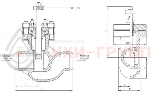регулирующий клапан под приварку ручной Т-33б DN 50 PN 10,0 МПа Т300 °С, корпус ст. 25Л