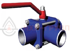 Шаровой кран разборный трехходовой неполнопроходной под приварку ручной КШ-Р.ТХ.НП.П.Р.НХИ.065/050.025.01.У DN 65/50 PN 2,5 МПа, корпус ст. 20, класс герметичности «А» по ГОСТ 9544-2015