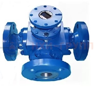 Шаровой кран разборный трехходовой полнопроходной фланцевый с редуктором КШ-Р.ТХ.ПП.Ф.РД.НХИ.200.040.02.ХЛ1 DN 200 PN 4 МПа, корпус ст. 09Г2С, класс герметичности «А» по ГОСТ 9544-2015