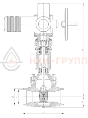 Запорная задвижка под приварку с электроприводом (AUMA SA14.6-F14-380/50/3-22) 1017-250-ЭД DN 250 PN 4 МПа Т545 °С, корпус ст. 15Х1М1Ф