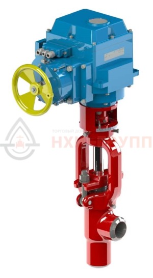 Клапан регулятор температуры угловой под приварку с электроприводом (МЭОФ-250/25-0,25У-99К) 24с-20-Э DN 20 PN 37,3 Т250 °С, корпус ст. 20