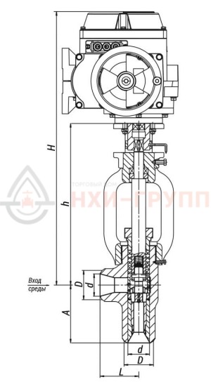 Клапан регулятор температуры угловой под приварку с электроприводом (МЭОФ-250/25-0,25У-99К) 24с-20-Э DN 20 PN 37,3 Т250 °С, корпус ст. 20