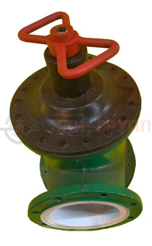 Запорный клапан мембранный фланцевый "до себя" нормально закрытый 22ч7п DN 80 PN 0,6 МПа У3, корпус чугун, класс герметичности «А» по ГОСТ 9544-2015