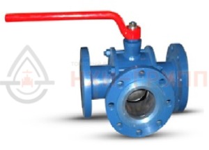 Шаровой кран разборный трехходовой неполнопроходной фланцевый ручной КШ-Р.ТХ.НП.Ф.Р.НХИ.125/100.063.01.У DN 125/100 PN 6,3 МПа, корпус ст. 20, класс герметичности «А» по ГОСТ 9544-2015