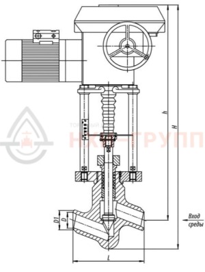 регулирующий клапан под приварку с электроприводом (МЭП-25000/100-50-У-99) 10с-5-4Э DN 50 PN 17 МПа Т350 °С, корпус ст. 20