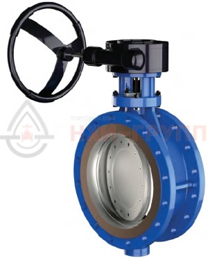 Дисковый затвор поворотный с тройным эксцентриситетом фланцевый двусторонний с редуктором ЗДП-ТЭ.Ф.ДС.РД.НХИ.125.040.08.03.04.УХЛ1 DN 125 PN 4 МПа