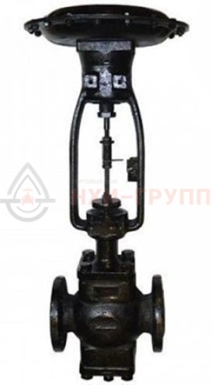 регулирующий клапан эмалированный фланцевый "после себя" нормально открытый 25ч35эм DN 100 PN 0,3 МПа У3 с МИМ, корпус чугун