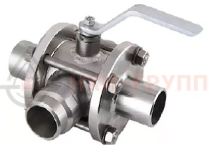 Шаровой кран разборный трехходовой неполнопроходной под приварку ручной КШ-Р.ТХ.НП.П.Р.НХИ.125/100.063.03.УХЛ1 DN 125/100 PN 6,3 МПа, корпус ст. 12Х18Н10Т, класс герметичности «А» по ГОСТ 9544-2015