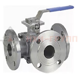 Шаровой кран разборный трехходовой полнопроходной фланцевый ручной КШ-Р.ТХ.ПП.Ф.Р.НХИ.020.063.03.УХЛ1 DN 20 PN 6,3 МПа, корпус ст. 12Х18Н10Т, класс герметичности «А» по ГОСТ 9544-2015