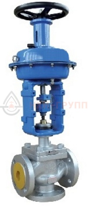регулирующий клапан трехходовой фланцевый 23с647нж DN 15 PN 1,6 Мпа У1 с МИМ, корпус ст. 25Л