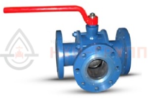 Шаровой кран разборный трехходовой полнопроходной фланцевый ручной КШ-Р.ТХ.ПП.Ф.Р.НХИ.040.063.01.У DN 40 PN 6,3 МПа, корпус ст. 20, класс герметичности «А» по ГОСТ 9544-2015