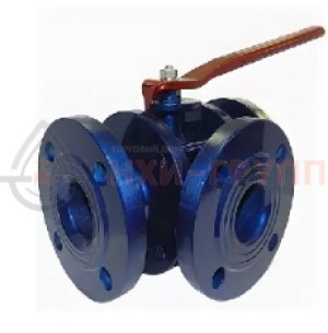 Шаровой кран разборный трехходовой неполнопроходной фланцевый ручной КШ-Р.ТХ.НП.Ф.Р.НХИ.065/050.100.02.ХЛ1 DN 65/50 PN 10 МПа, корпус ст. 09Г2С, класс герметичности «А» по ГОСТ 9544-2015