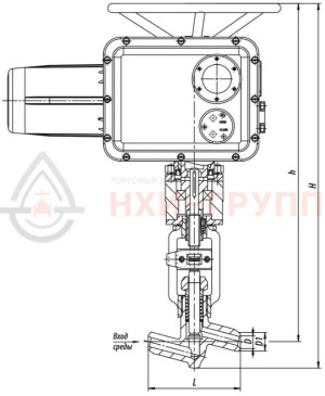 Запорный клапан (вентиль) под приварку с электроприводом (ГЗ-А.100/24 У1) 1с-11-5ЭГ DN 50 PN 6,3 МПа Т425 °С , корпус ст. 20