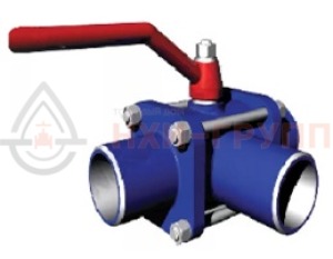 Шаровой кран разборный трехходовой полнопроходной под приварку ручной КШ-Р.ТХ.ПП.П.Р.НХИ.100.063.01.У DN 100 PN 6,3 МПа, корпус ст. 20, класс герметичности «А» по ГОСТ 9544-2015