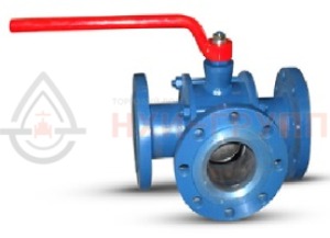 Шаровой кран разборный трехходовой полнопроходной фланцевый ручной КШ-Р.ТХ.ПП.Ф.Р.НХИ.050.160.01.У DN 50 PN 16 МПа, корпус ст. 20, класс герметичности «А» по ГОСТ 9544-2015