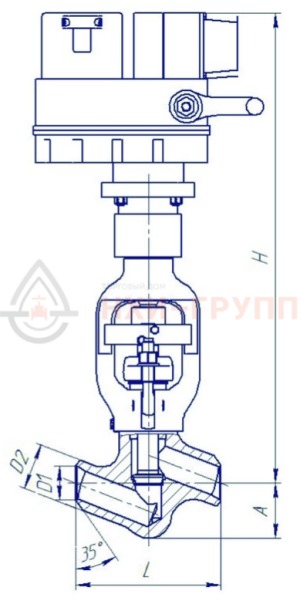 Запорный клапан (вентиль) под приварку с электроприводом (ЭП-З-100-24-А2-05-В-У1) 999-20-ЭН DN 20 PN 25,0 МПа Т545 °С , корпус ст. 12Х1МФ