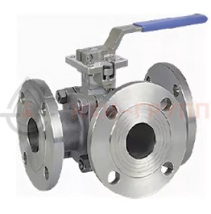 Шаровой кран разборный трехходовой полнопроходной фланцевый ручной КШ-Р.ТХ.ПП.Ф.Р.НХИ.065.100.03.УХЛ1 DN 65 PN 10 МПа, корпус ст. 12Х18Н10Т, класс герметичности «А» по ГОСТ 9544-2015