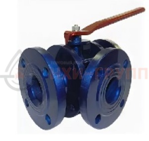 Шаровой кран разборный трехходовой полнопроходной фланцевый ручной КШ-Р.ТХ.ПП.Ф.Р.НХИ.100.160.02.ХЛ1 DN 100 PN 16 МПа, корпус ст. 09Г2С, класс герметичности «А» по ГОСТ 9544-2015