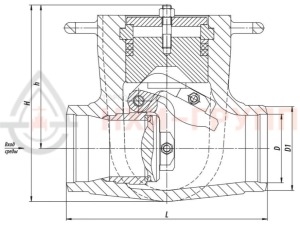Обратный клапан (затвор) под приварку 912-350-0Б DN 350 PN 37,3 МПа Т280 °С, корпус ст. 20ГСЛ