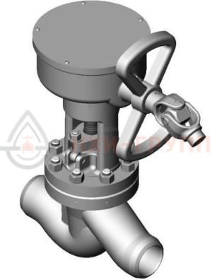 Запорный клапан (вентиль) под приварку с коническим редуктором Т-108б DN 50 PN 10,0 МПа Т450 °С, корпус ст. 25Л